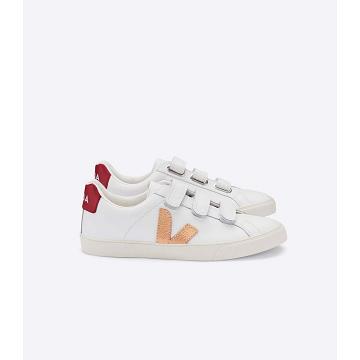 Veja 3-LOCK LEATHER Joggesko Dame White/Red | NO 607RVD